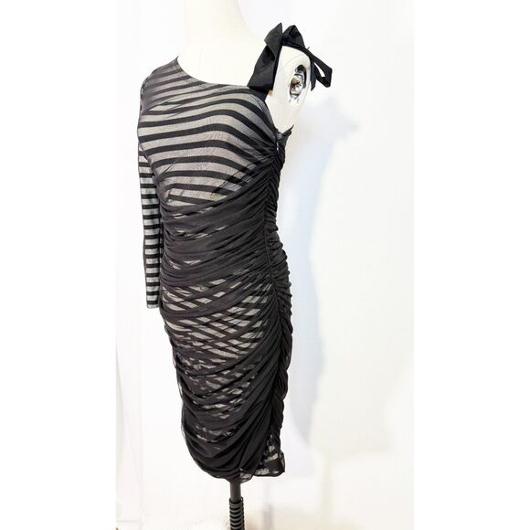 BCBG Max Azria | Black White Striped | One Sleeve Bodycon | Sz S - Picture 7 of 12